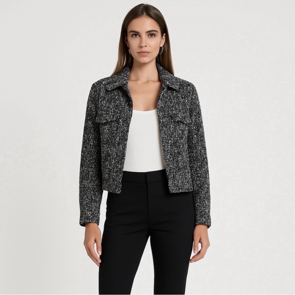 Jason Wu Black and White Textured Tweed button-up Blazer with Collar Size 4